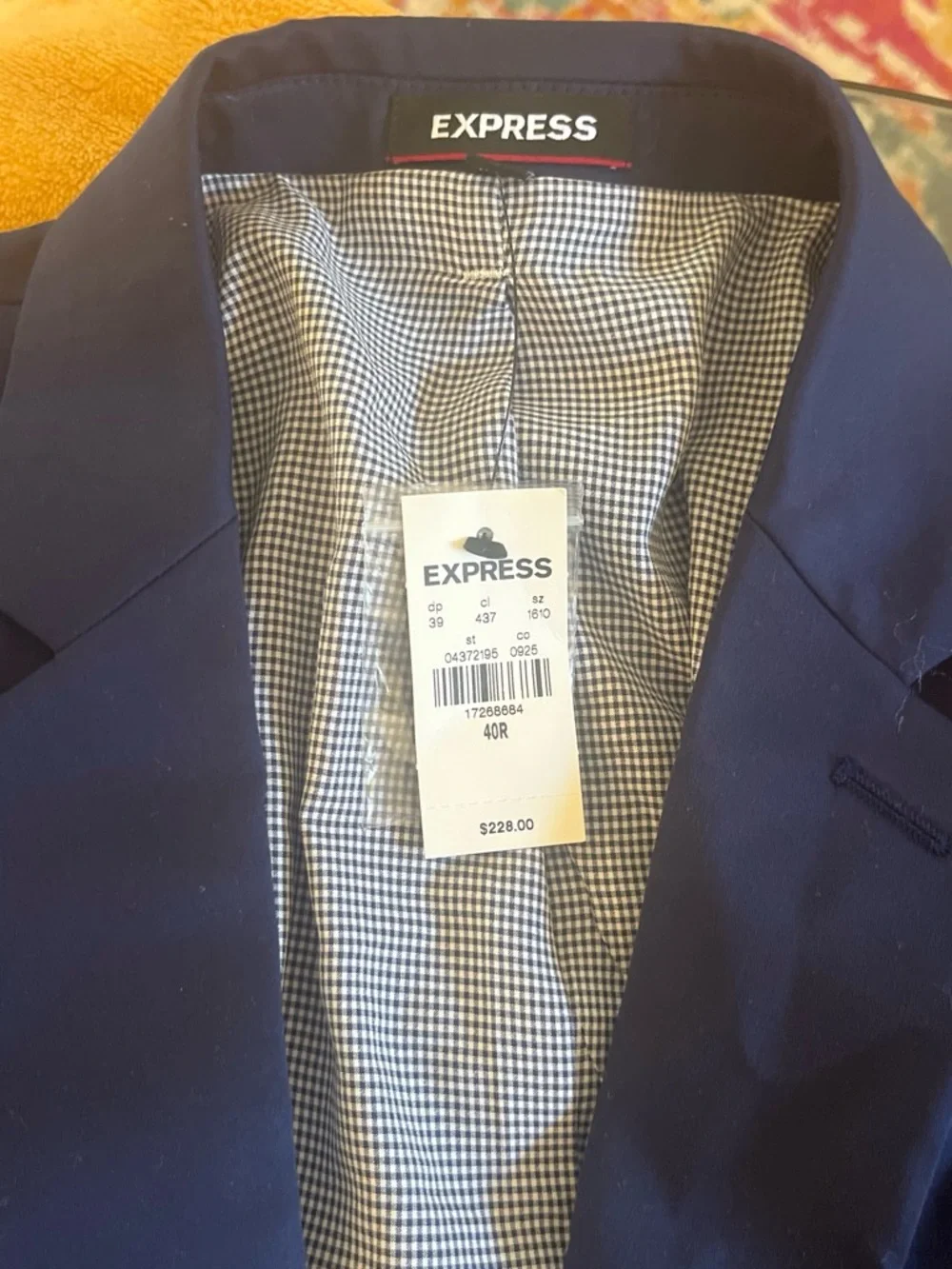 Express Navy Blazer with Gingham Lining